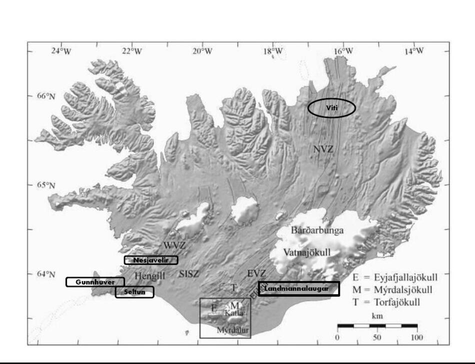 Mappa dei siti islandesi esplorati nel 2005